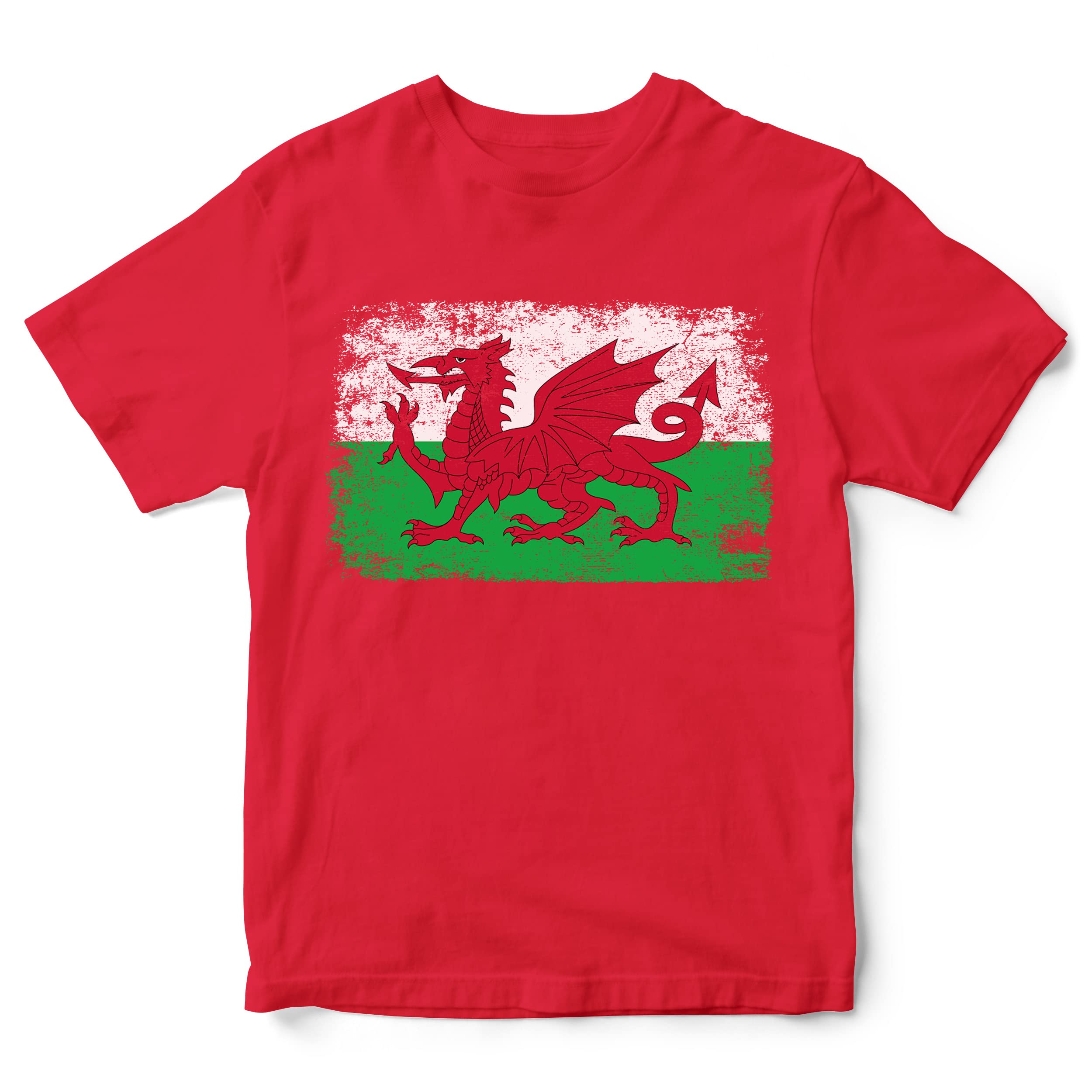 Purple Print House Wales Rugby Flag T Shirt for Kids, Cymru Boys Gifts for Rugby Fan, Welsh Unisex Childrens Tshirts, 7-8 Years, Red
