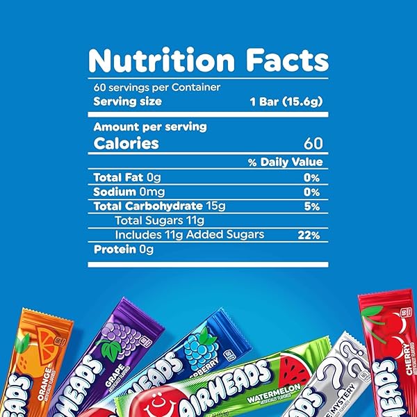 AIRHEADS CANDY BARS, VARIETY BULK BOX, CHEWY FULL SIZE FRUIT TAFFY, HALLOWEEN, NON MELTING, PARTY, 60 COUNT (PACKAGING MAY VARY), ORIGINAL VERSION, 33 OUNCE