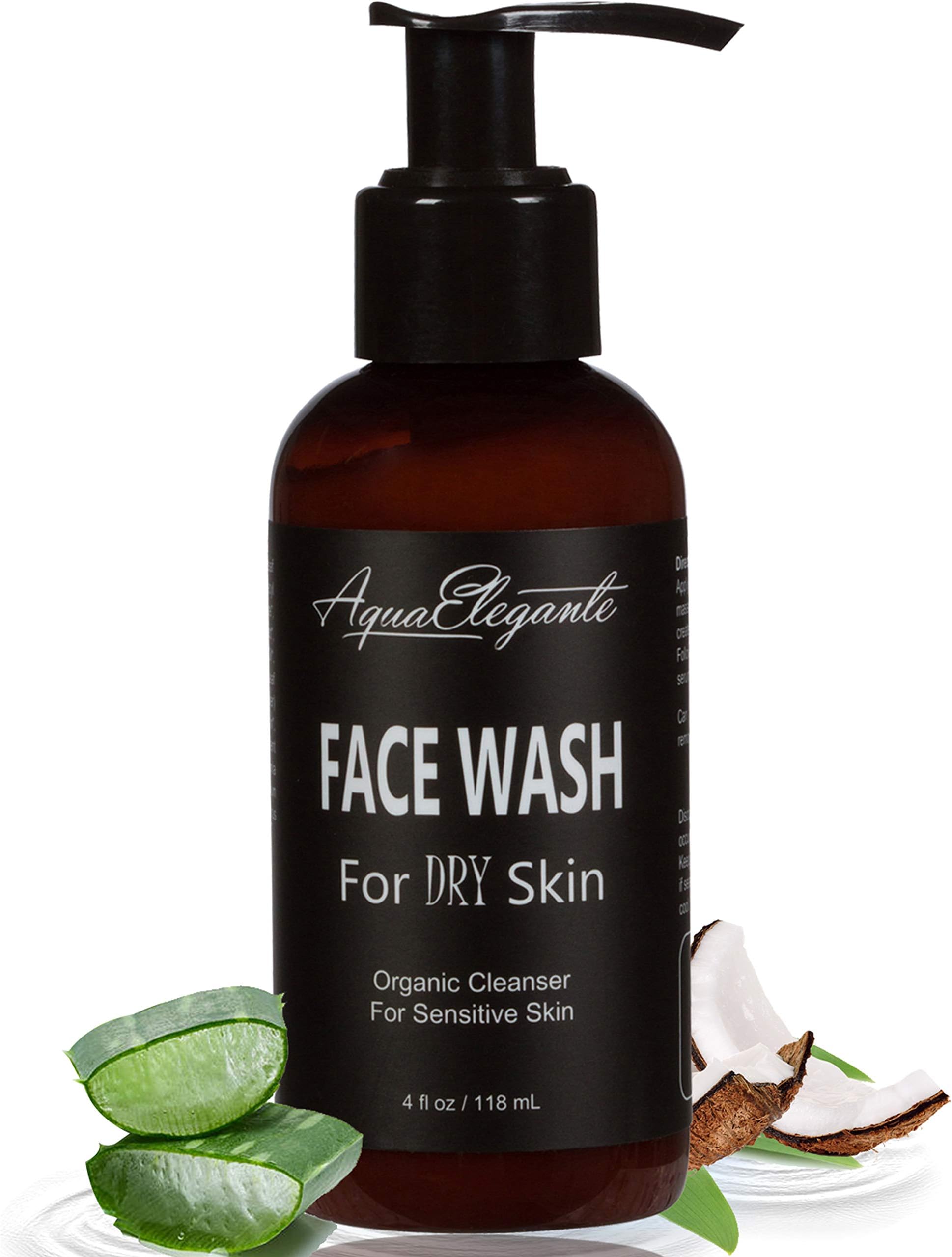 Face Wash For Dry Skin - Organic Facial Cleanser With Vitamin C & E For Sensitive Skin - Natural Acne Cleansing Facewash With Moisturizing Aloe Vera Gel And Coconut Oil