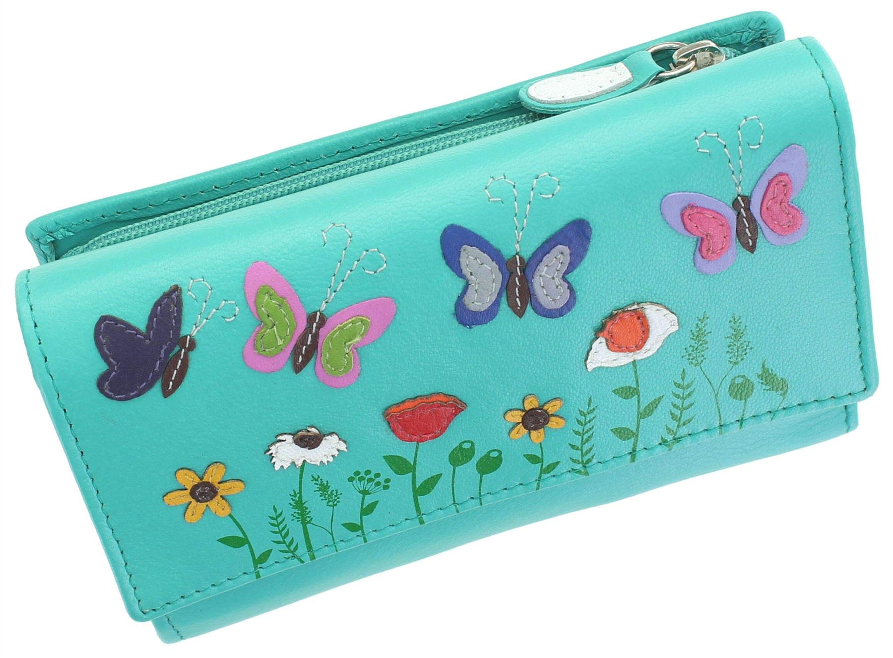 Mala Leather Sophia Collection Soft Leather Tri Fold Purse RFID 3514_42 Turquoise