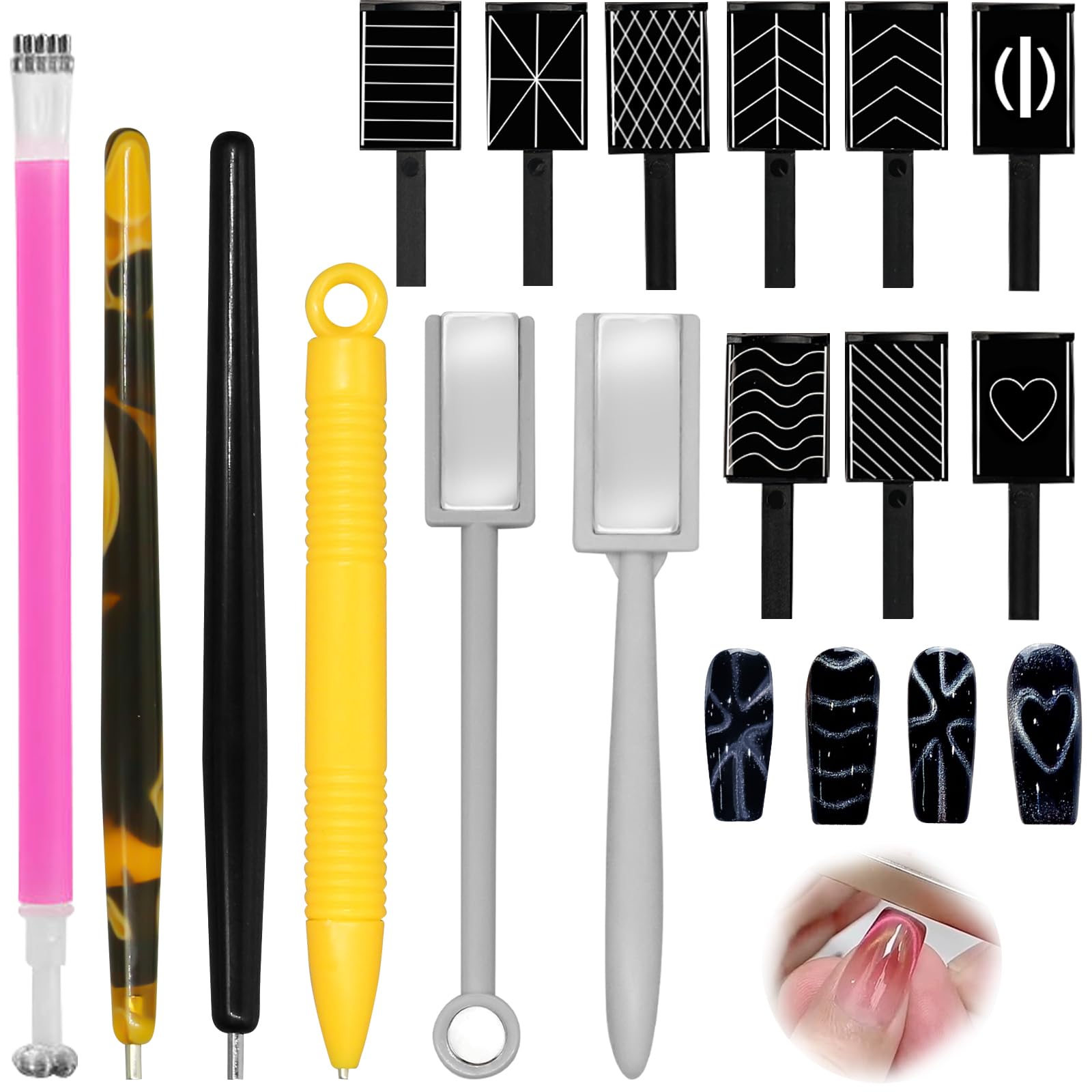 15Pcs Nail Magnet Set, Cat Eye Magnet for Nails Magnetic Nail Polish Set, Strong Magnetism Cat Eye Gel Nail Polish Magnet Double Ended Nail Tool Accessories Magnet for Nails, Magnet for Nail Polish