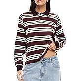 Argeousgor Women Y2k Striped Rugby Shirt Vintage Long Sleeve Collared Shirt Preppy Polo Sweatshirt Jersey Girls Streetwear