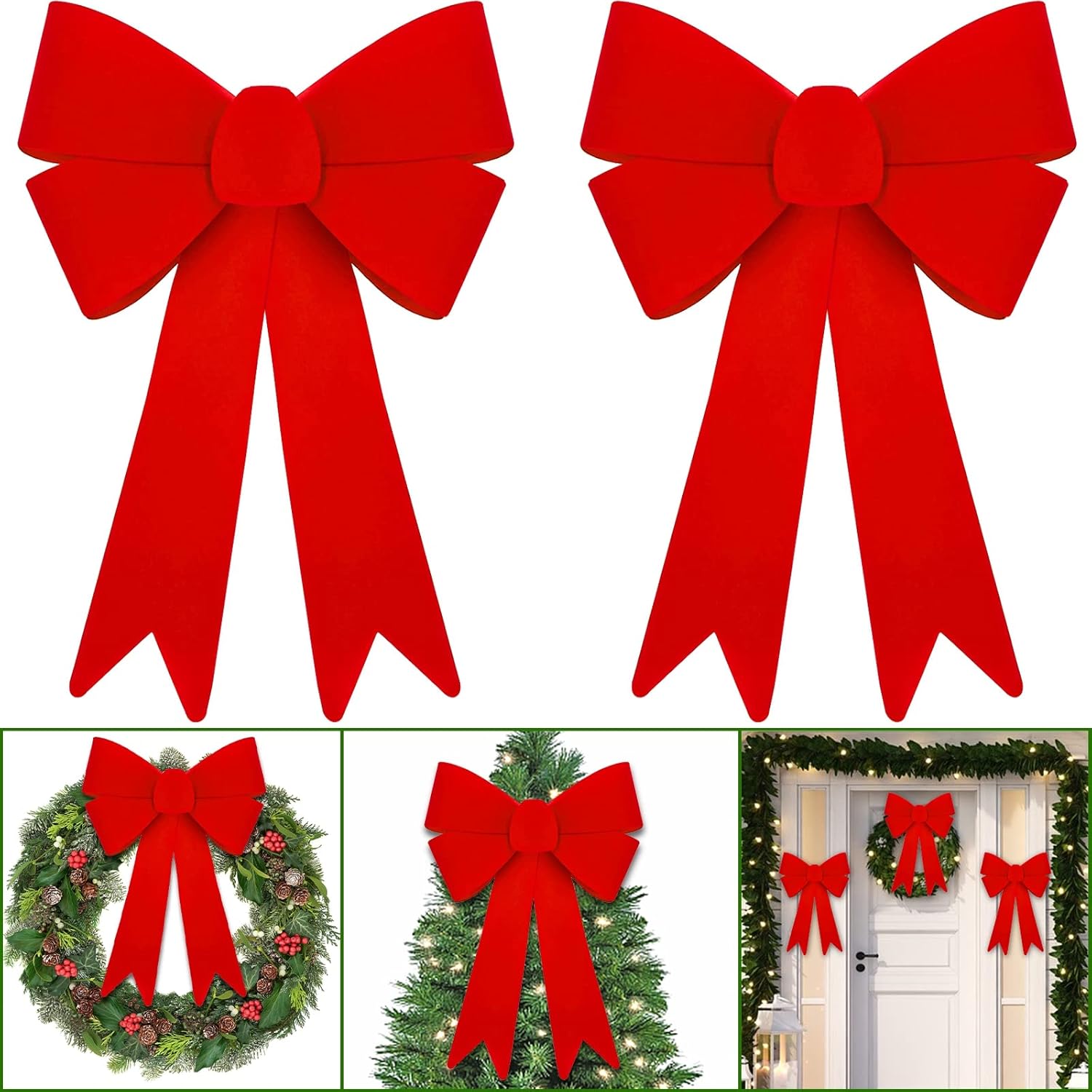Bows & Ribbons - TURNMEON 2 Pack 12'' x 18'' Large Christmas Bows Decorations, Christmas Buffalo Plaid Bows for Wreath Garland, Christmas Tree Topper Ornaments Xmas Outdoor Indoor Home Party Decorations (Red)