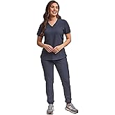 Green Town Scrubs for Women Scrub Set - Jogger Pant and Comfort Stretch V-Neck Top, 5 Pockets, Easy Care Uniforms