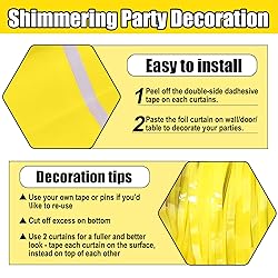 6 Pack Yellow Foil Fringe Curtain Backdrop, 3.28Ft