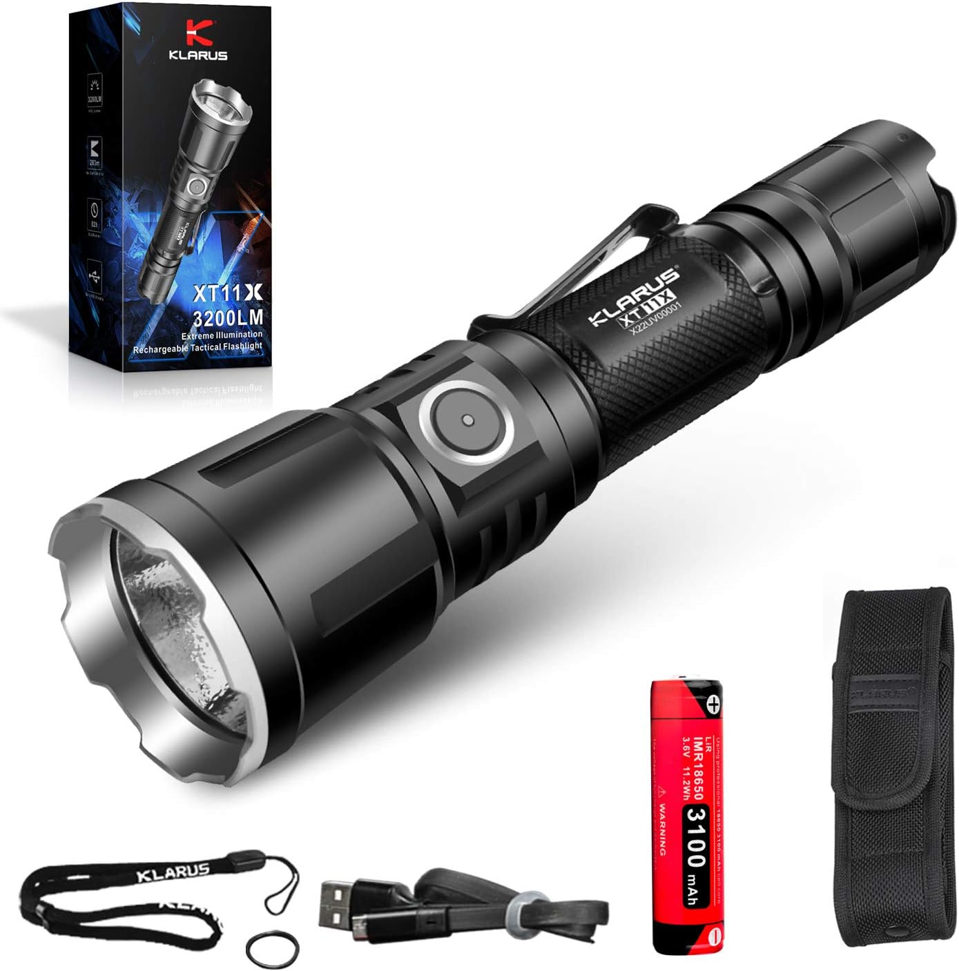 Klarus XT11X 3200 Lumens Rechargeable Tactical Torch, CREE LED
