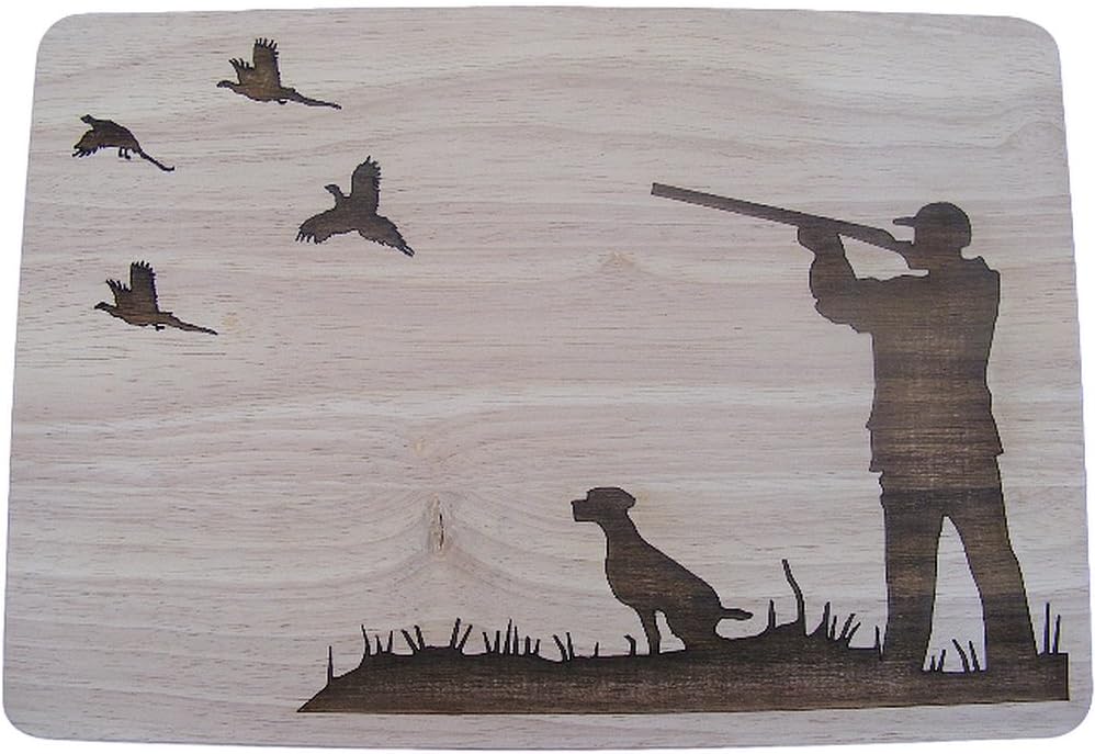 Hunting Grouse Shooting Country Shotgun Gift Present Wooden Chopping Cutting Cheese Board (Premium Hardwood 35x24x1.5 cm)