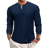 Runcati Mens Henley Long Sleeve Shirts Waffle Button Casual Basic Lightweight Tops