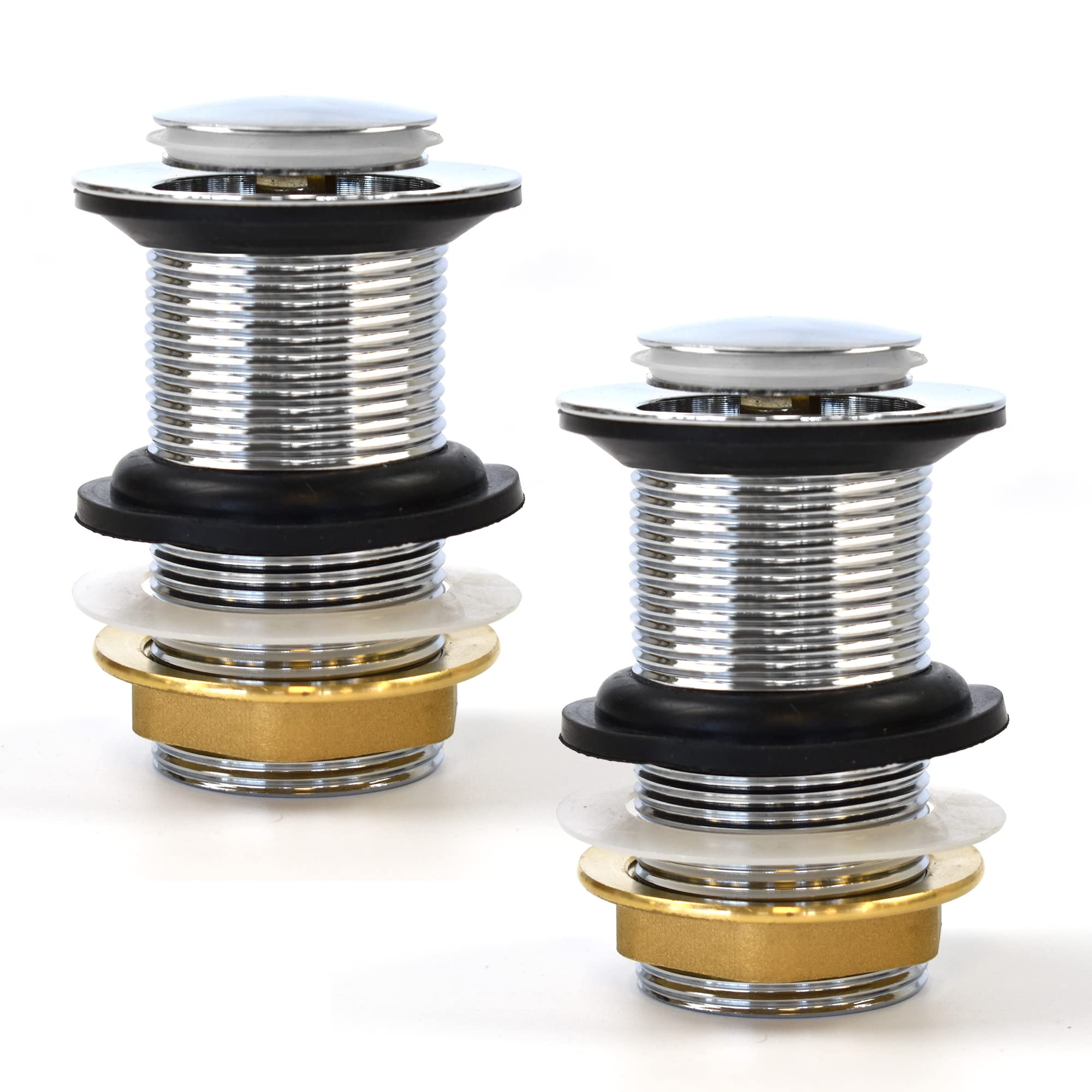 Xcel Home Unslotted Chrome Click Clack Basin Waste | Replacement Brass Pop Up Bathroom Sink Plug (2 Wastes)