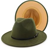 Gossifan Fedora Hats for Women Wide Brim Two Tone Felt Panama Hat with Belt-Buckle