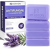 Hermon Antifungal Soap with Tea Tree Oil: Antifungal Bar Soothing Care & Relief of Itchy for Ringworm, Jock Itch, & Athletes Foot - Body & Face Wash - Lavender - 4 Pack