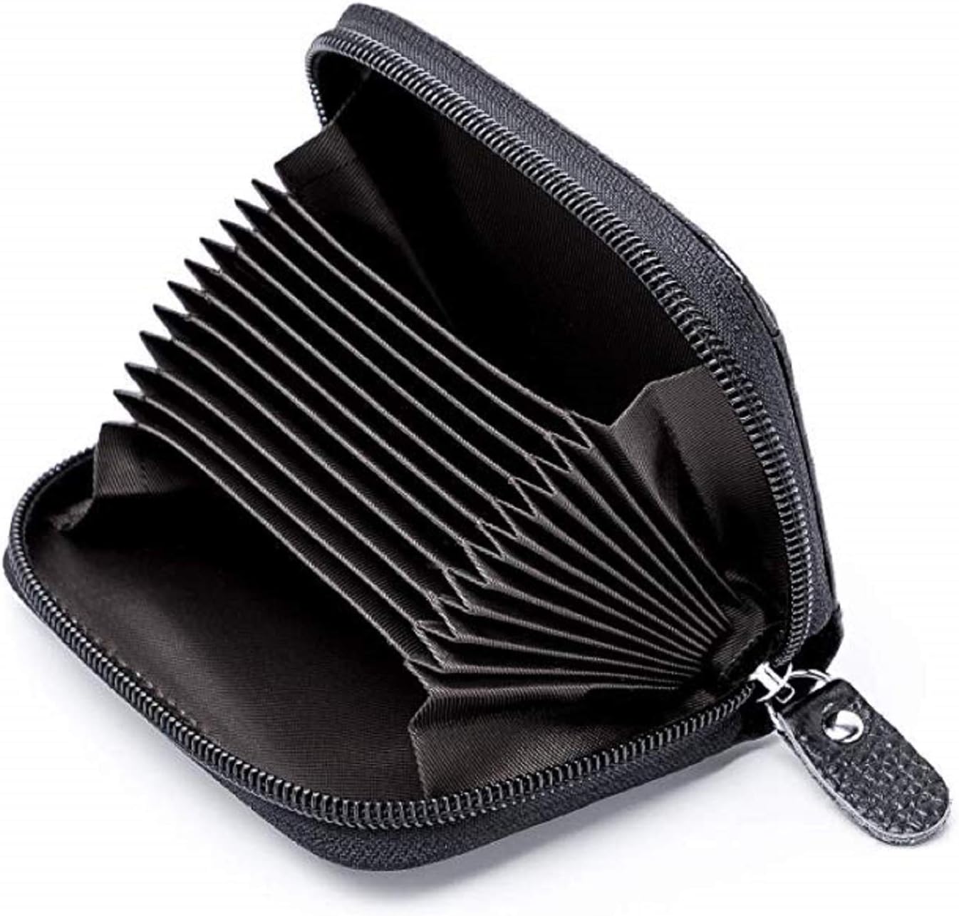 HoYiXi Genuine Leather Credit Card Case Travel RFID Blocking Card Holder Credit Card Wallet with Zipper-Black