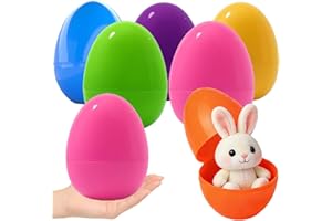 Azheeuiy 6 Pack Jumbo Easter Eggs,6.3'' Bright Plastic Giant Eggs with Flat Bottom, Empty Refillable for Easter Eggs Hunt, Fi