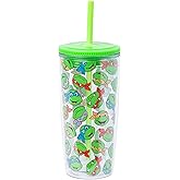 Silver Buffalo Teenage Mutant Ninja Turtles Spill-Resistant Plastic Tumbler Featuring Leonardo, Donatello, Raphael, and Michelangelo, 20 Ounces