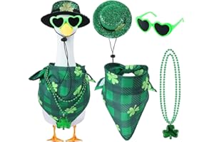 TAKEALOOKO St. Patrick's Day Porch Goose Outfit - 4Pcs Green Heart Goose Clothes and Hat, Bib & Necklace Accessories for 23" Geese Statue, Garden Lawn Outdoor Decoration