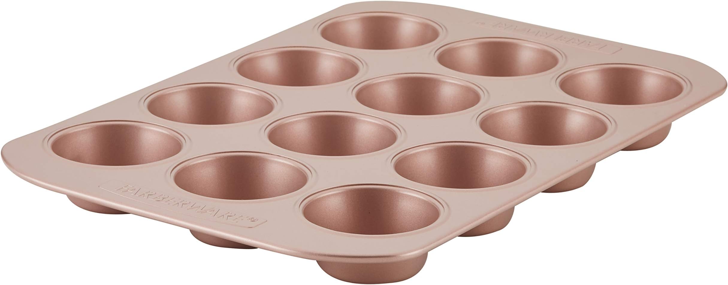 Farberware Nonstick Bakeware, Nonstick Muffin Pan / Cupcake Pan - 12 Cup, Rose Gold Red