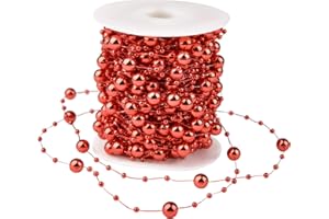 Artiflr 65.6Ft Christmas Tree Beads Garland, Fishing Line Artificial Pearls Beads String Roll Chain Faux Pearl Beaded Trims for Wedding Christmas Tree Decor and Holiday DIY Supplies (Red)
