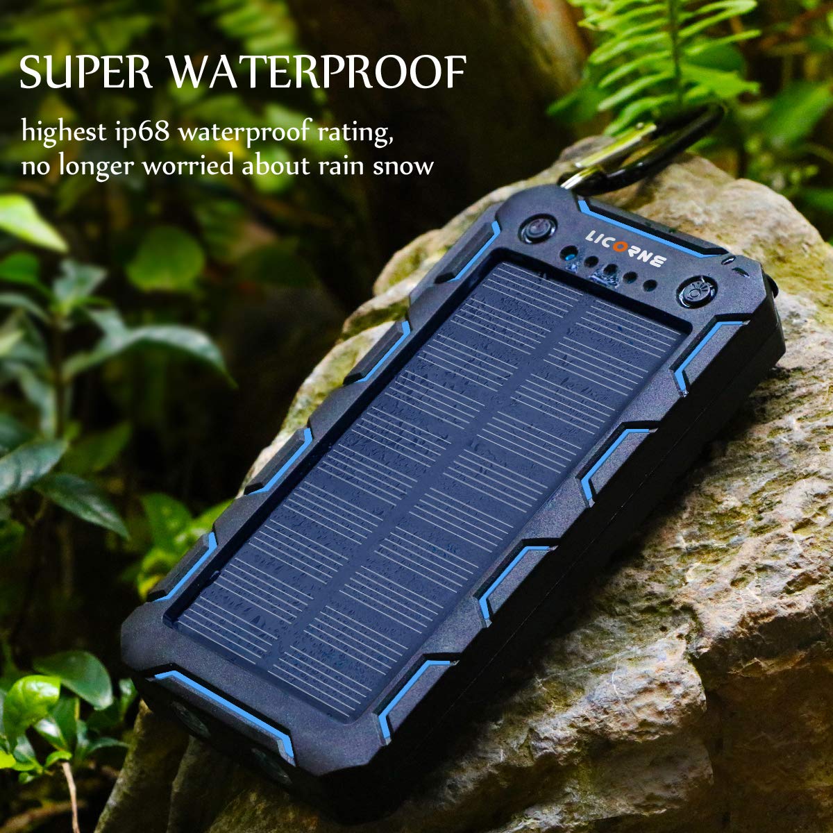 Solar Chargers,15000mAh Portable Solar Power Bank High Efficiency Sunpower Cellphone Chargers Rain-resistant Dirt/Shockproof Backup with Dual USB Port Solar Battery Charger for iPhone 7 / 6s / Plus, iPad Pro / Air 2 / mini, Galaxy S7 / S6 /