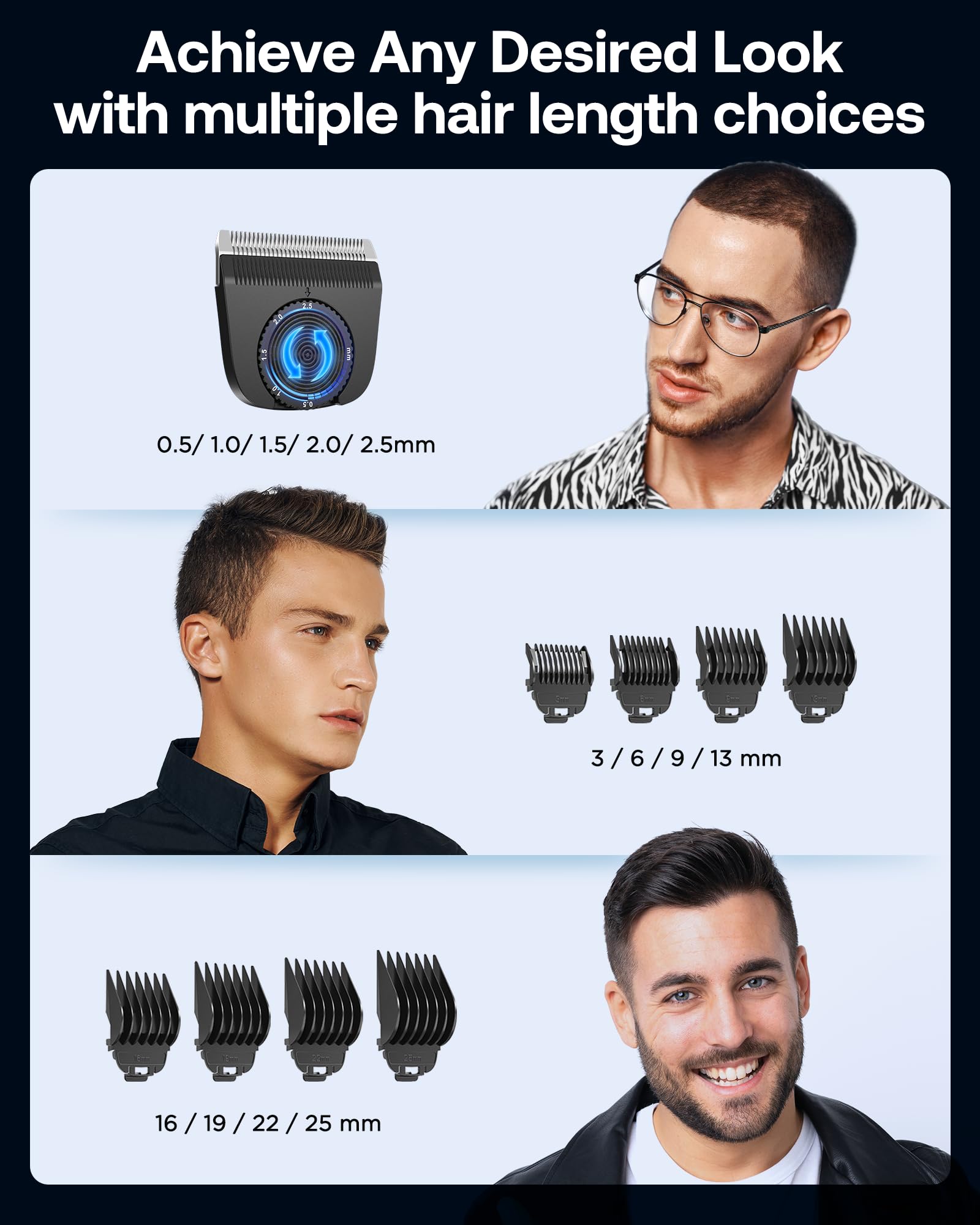 GLAKER Clippers for Hair Cutting - Cordless 2 in 1 Versatile Hair Trimmer with 8 Guards,Professional Barber Kit for Barbershop, Ideal Gift for Men