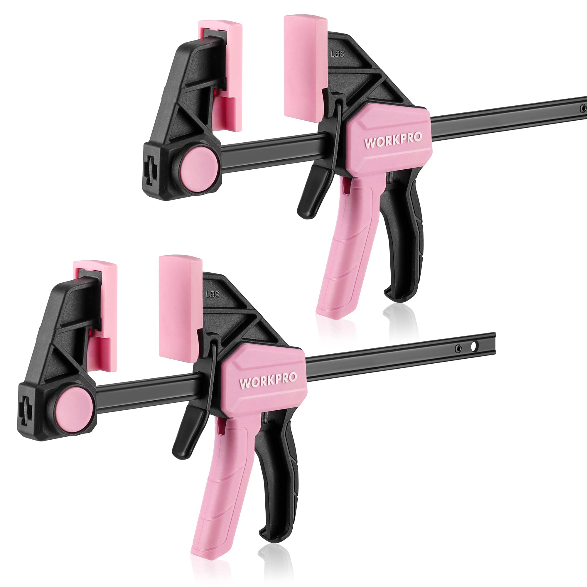 WORKPRO 150 mm Pink Clamps for Woodwork, Ratchet Bar Clamp Set, 285 mm Spreader, Quick Release & One-Handed Clamp, Ideal for Woodworking and DIY Projects, Max 68 kg Load Limit, 2-Pack