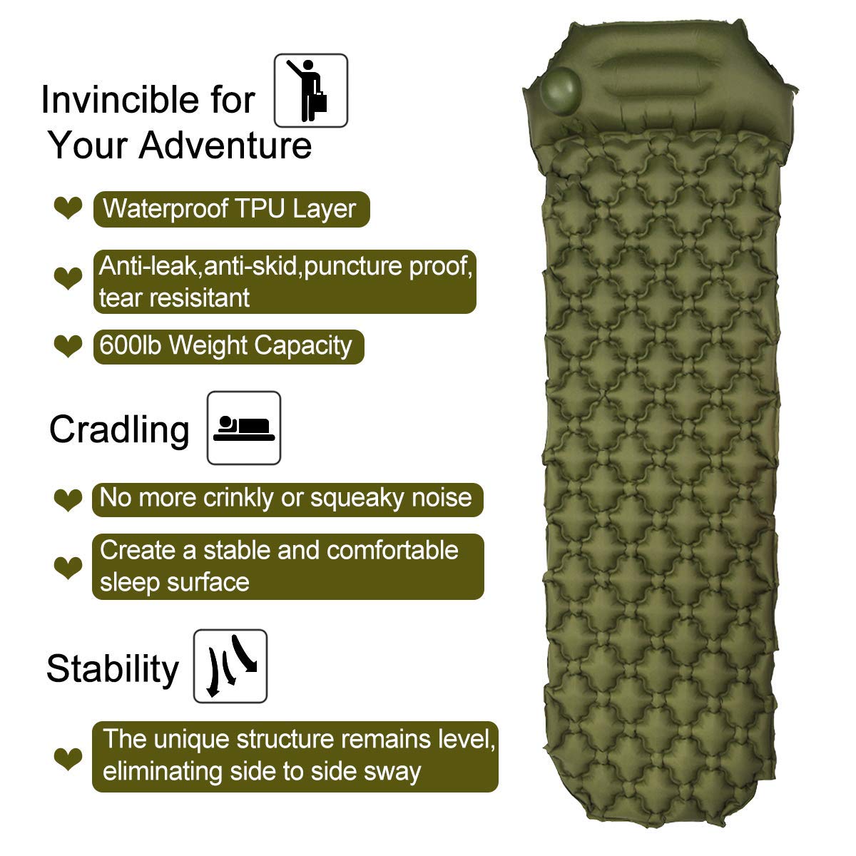 Camping Sleeping Pad, Upgraded Inflatable Camping Mat with Built-in Pump, 2.5\