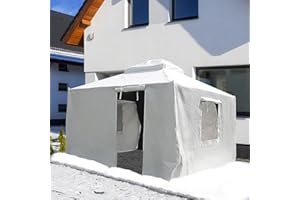 DOMI OUTDOOR LIVING Domi 10' x 10' Universal Winter Gazebo Cover, All Season Waterproof Enclosed Cover with Sidewalls & Ventilated Mesh Windows, All-Weather Outdoor Cover for Hardtop Gazebos, White