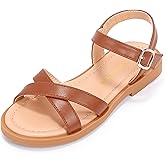 PANDANINJIA Elva Girls Sandals Open Toe Cute Flats Dress Sandals Cross Strappy Summer Shoes Toddler/Little Kid/Big Kid