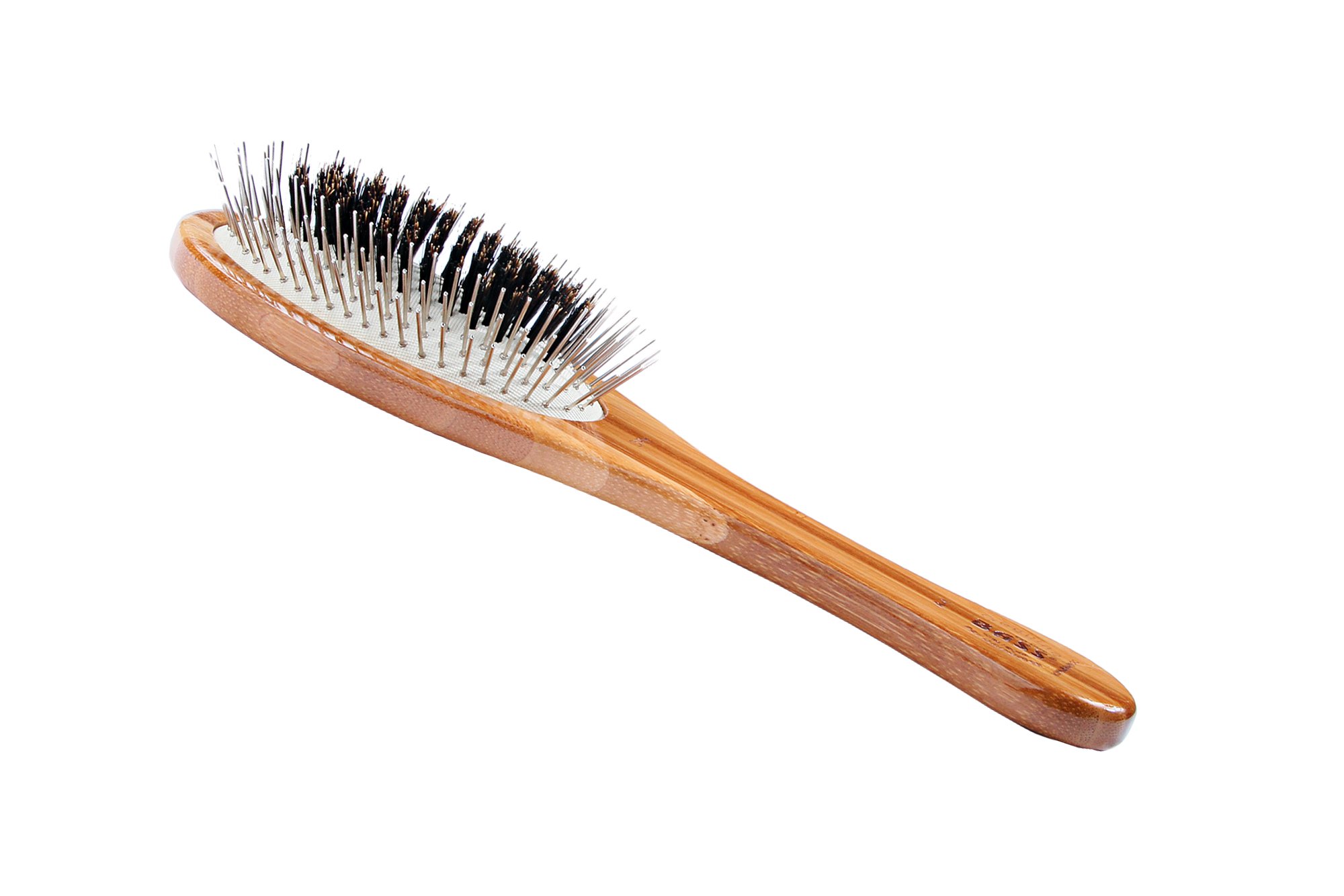 Bass Brushes Medium Oval Wire and Boar Pet Brush with Bamboo Wood Handle