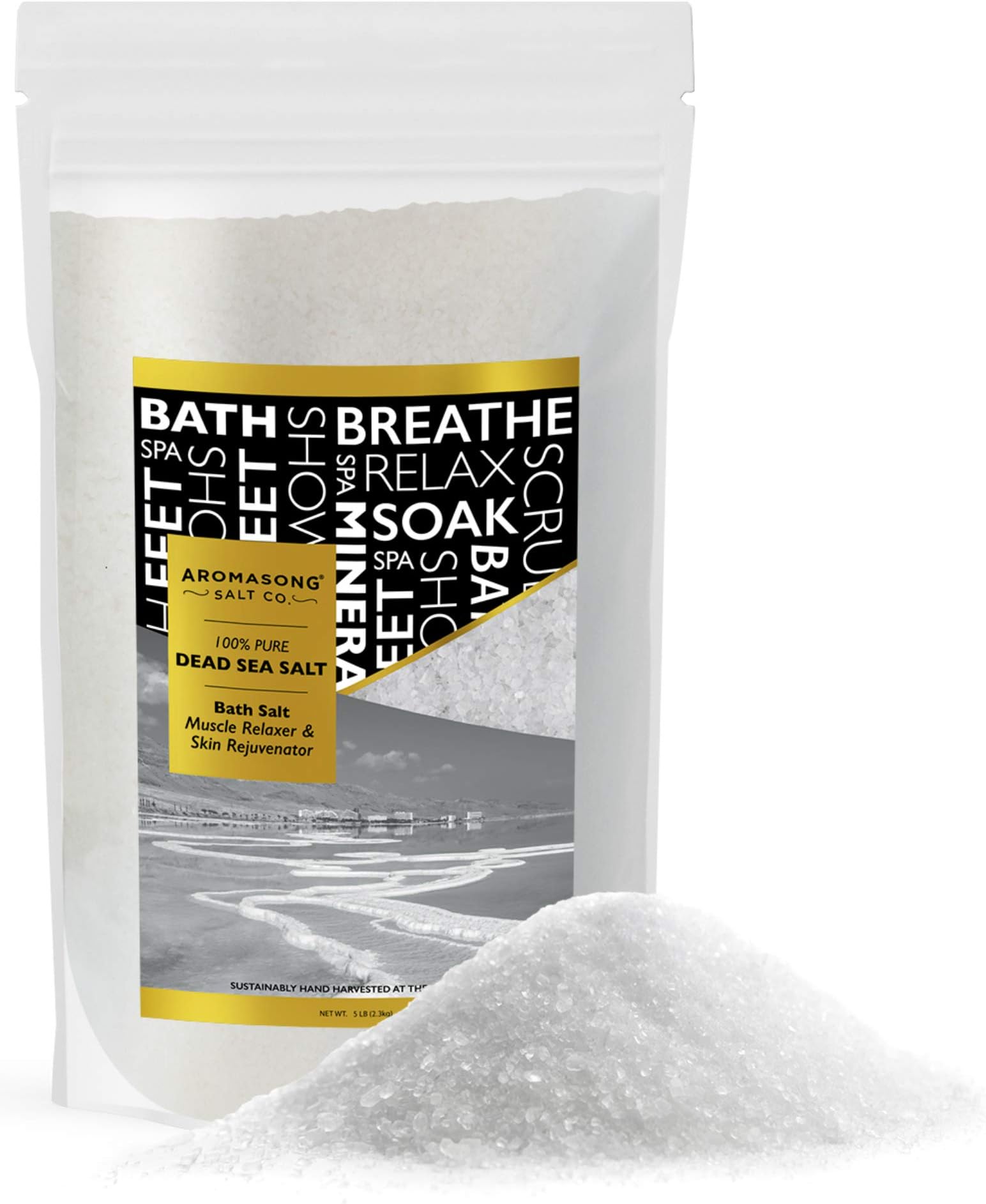 AromasongDead Sea Salts for Soaking - 2.43 Lbs Fine Grain Bath Salt Soak in Large Bulk resealable Pack, 100% Pure & Natural - Soak for Women & Men to Relax Tired Muscles and Treat Skin Issues