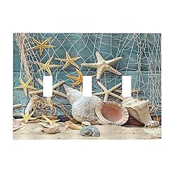 Beach Starfish Shell Sea Snail Blue Wood 3 Gang
