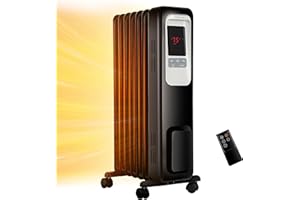 Aikoper Oil Filled Radiator Heater, 1500W Electric Portable Space Heaters for Indoor Use with Remote, Digital Thermostat, 4 Modes, 24h Timer, Overheat & Tip-Over Protection Quiet for Whole Room