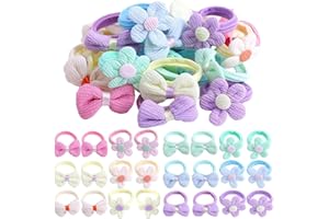 Toddler Girls Hair Ties, 24PCS Baby Flower Bows Hair Tie Cute Elastic Scrunchies, Seamless Ponytail Holders, Little Girls Hai