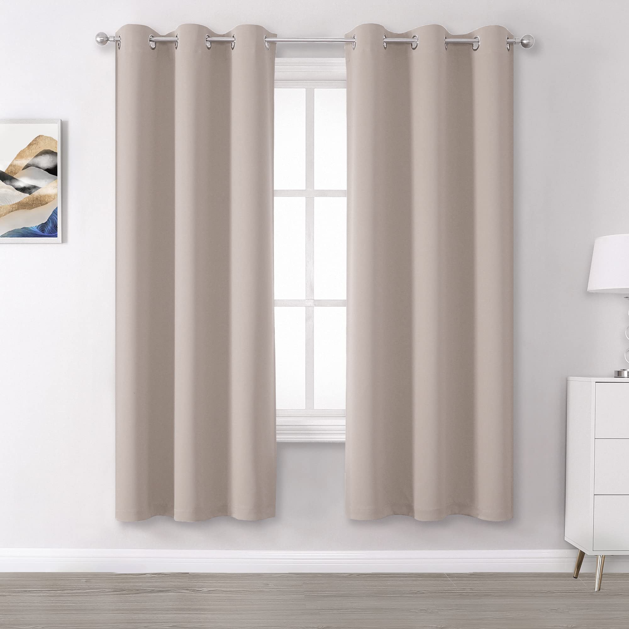 DUALIFE Light Brown Warm Taupe Curtains for Living Room 2 Panels 42 x 63 Inch Length Blackout Curtain Panels Thermal Insulated Grommet Top Room Darkening Curtains for Bedroom Rose Tan