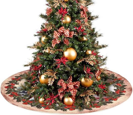 Stronghigheu Christmas Tree Skirt With Round Trim Snow White Santa