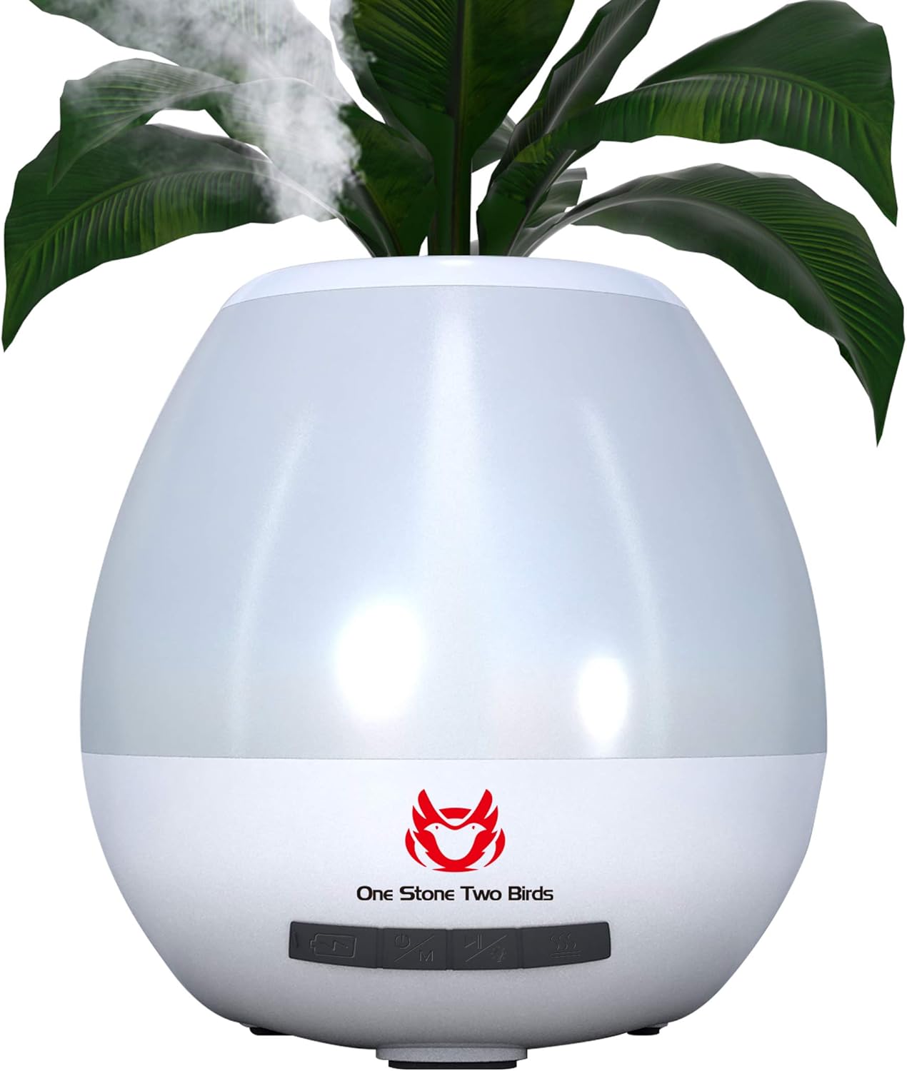 Smart Flower Pots,4.6 Inch Indoor Plastic Planter,200ml Mini Cool Mist Humidifier with Wireless Bluetooth Speaker LED Kids Night Light for Home Office Desk Decorative (White)