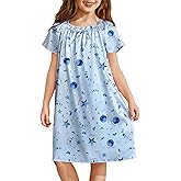 Arshiner Girls Nightgowns Silk Satin Pajama Dress Short Sleeve Soft Princess Sleepwear