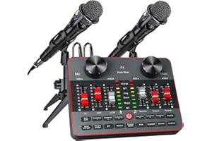 NECULOGY Podcast Equipment Bundle for 2 Mic Tiktok Video Content Creator Kit, Audio Interface DJ Mixer Sound Card/Board Condenser Microphone for Studio Smartphone/PC/Laptop Broadcast Recording/Live Stream