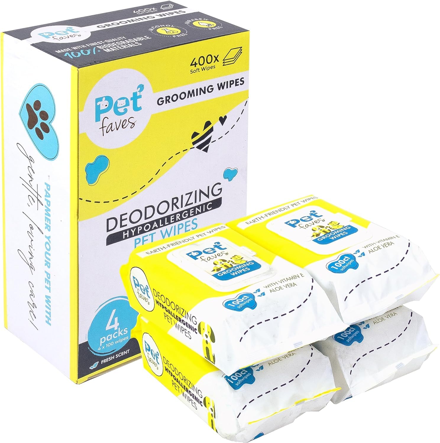 Photo 1 of Pet Faves Dog Wipes for Cleaning and Deodorizing | Hypoallergenic Grooming Wipes for Paws and Butt, Clean Face & Body Between Baths, Plant Based Natural Pet Wipes for Dogs and Puppy (400 Count)