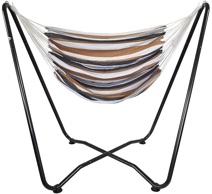 AMANKA Hängestuhlgestell 155cm inkl. Hängestuhl 100% Baumwolle Hängesessel Ständer max. 150KG freistehendes mobiles Metallges