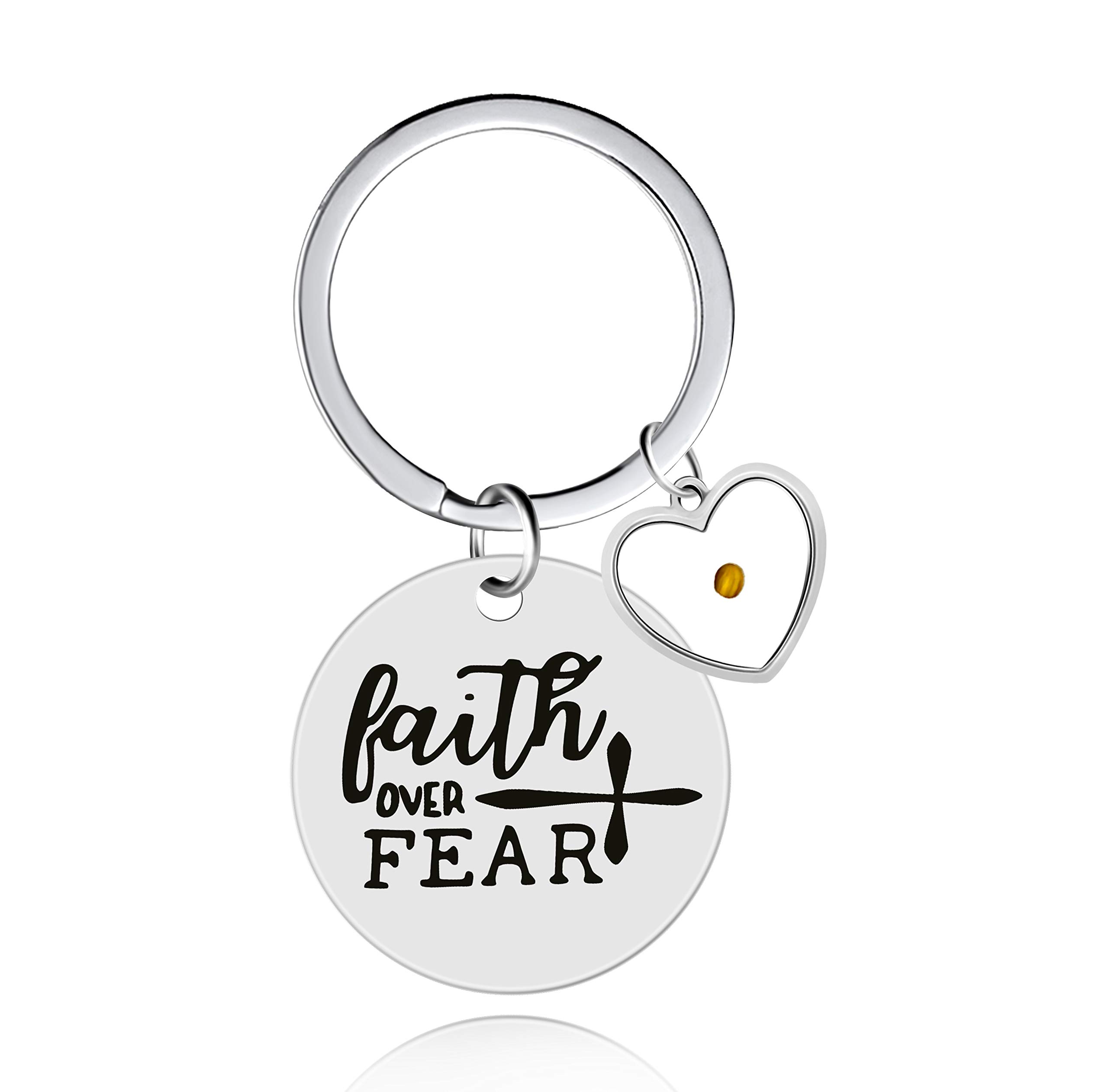Stainless Steel Faith Over Fear Keyring Christian Faith Cross Inspirational Keychain Mustard Seed Charms Keyring for Men Y1017