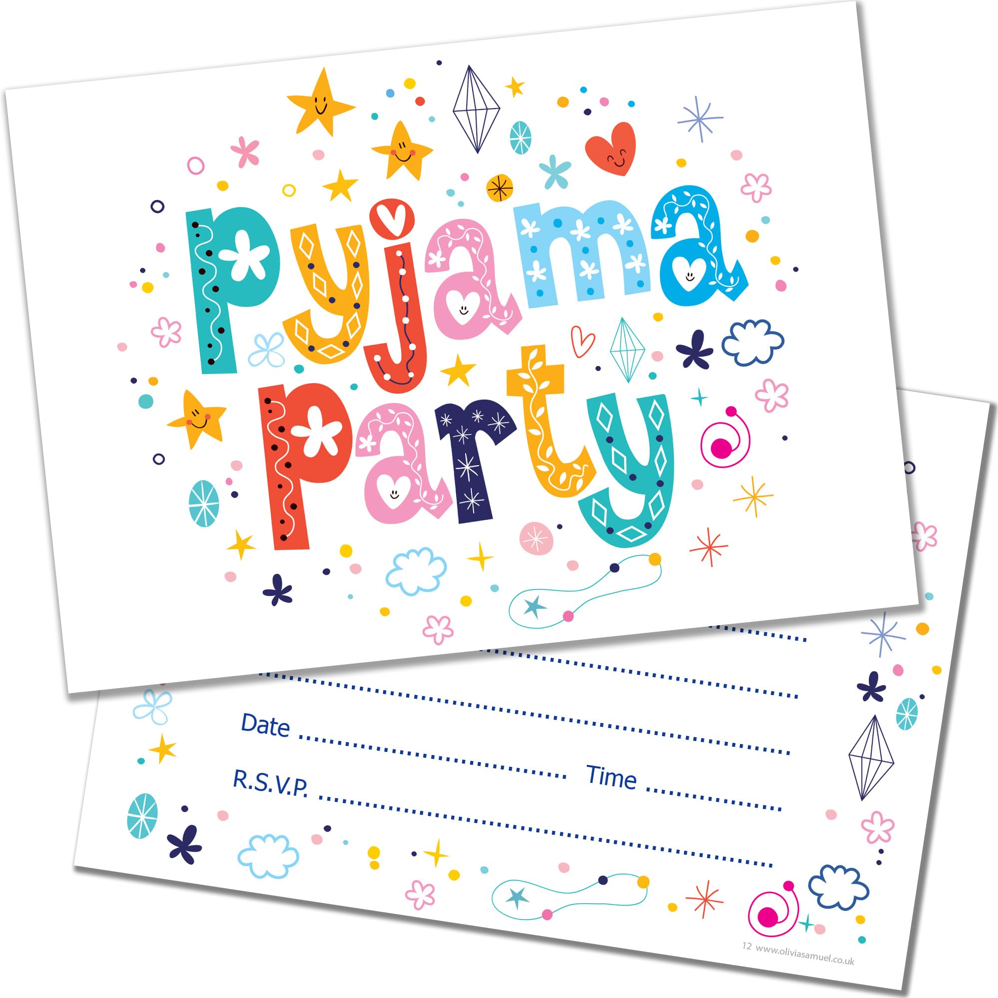 Olivia Samuel 20 x Pyjama Party Birthday Invitations from A6 Postcard Size with envelopes