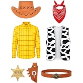 Takuvan Western Cowboy Costume 7Pcs Halloween Adults Sheriff Men Outfits | Deluxe Accessories Set,Shirt,Vest,Cowboy Hat,Belt,Sheriff Star Badge,Red Bandana,Holster,Holiday Party,Dress Up