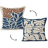 HIWX Boho Black and Beige Floral Pillow Covers 18x18,Botanical Neutral Plant Decorative Throw Pillow Cover, Abstract Bohemian Flower Plant for Sofa Bed Girls Room Home Decor Reversible(Blue)