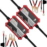 [2-Pack] FOVAL Fully Automatic Trickle Charger, 1000mA 12V Smart car Battery Charger, Battery Maintainer, Float Charger for Motorcycle Car Lawn Mower Boat SLA ATV Wet Gel Cell Lead Acid Batteries