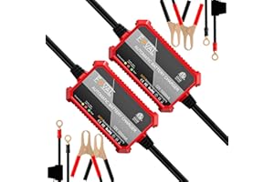 [2-Pack] FOVAL Fully Automatic Trickle Charger, 1000mA 12V Smart car Battery Charger, Battery Maintainer, Float Charger for Motorcycle Car Lawn Mower Boat SLA ATV Wet Gel Cell Lead Acid Batteries