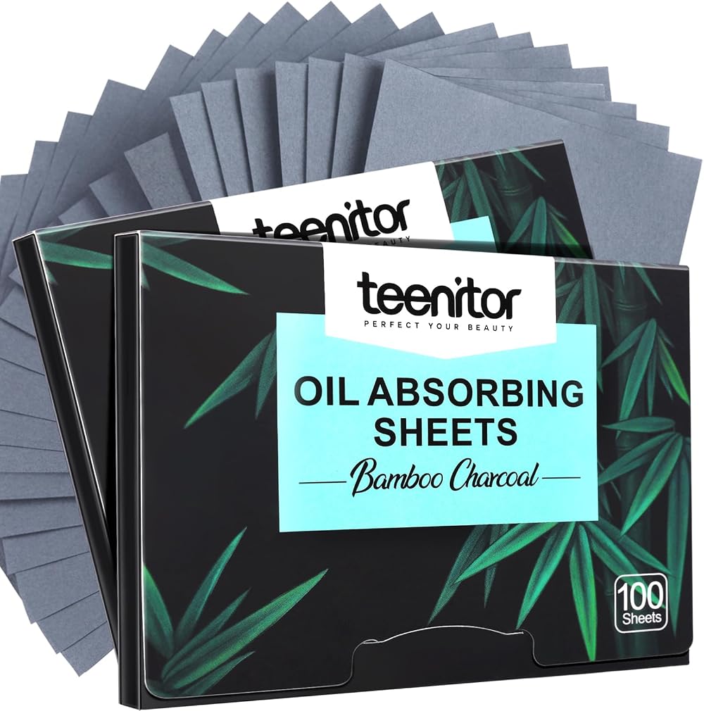 Teenitor Bamboo Charcoal Oil Blotting Sheets 200 Sheets 10x7 cm