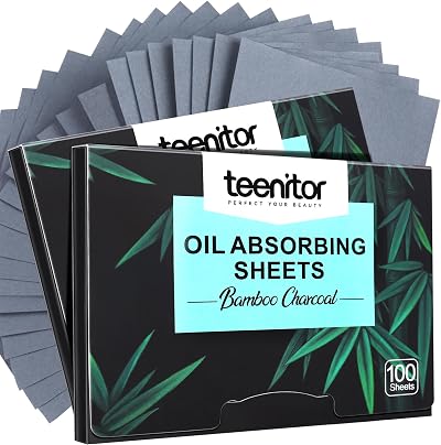 Teenitor Bamboo Charcoal Oil Blotting Sheets 200 Sheets 10x7 cm