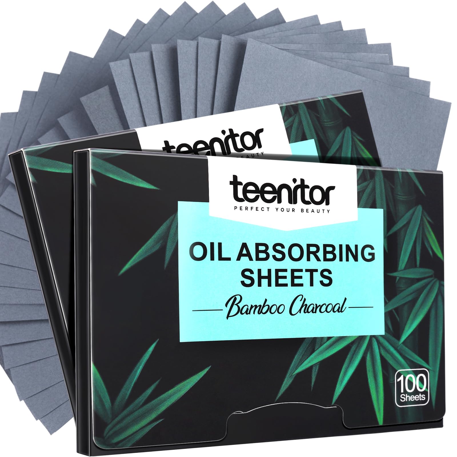 Teenitor Blotting Paper for Oily Skin, 200 Sheets Natural Bamboo Charcoal Oil Blotting Sheets for Face, Oil Absorbing Sheets Cosmetic Blotting Paper for Wen Women, Oil Control Film, Large 7cm x 10cm
