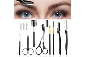 ONEUPIN 12 in 1 Eyebrow Trimmer Kit Multipurpose Exfoliating Dermaplaning Tool， Eyebrow Scissors, Eyebrow Brush, Tweezers, Eyebrow Razor, Eyebrow Trim Tool Set Hair Removal Accessories for Men Women