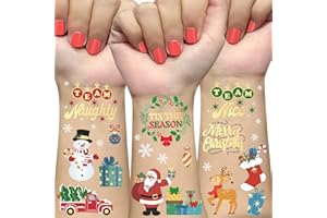 AOYOO Christmas Decorations Temporary Tattoos 52 Glitter Styles Stocking Stuffer for Kids Team Naughty Team Nice Christmas Party Favors Xmas Tree Santa Christmas Eve Gift Christmas Accessorie
